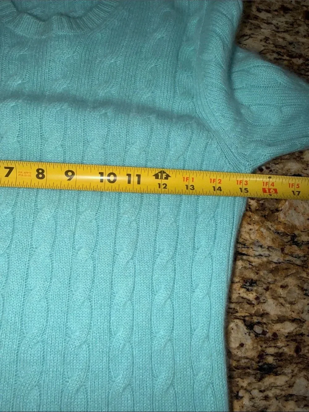 Kirkland Signature 100% Cashmere Cable Knit Crewneck Sweater Aqua Blue S